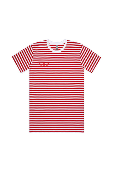 WHITE RED STRIPE LOGO TEE (EMBROIDERED)