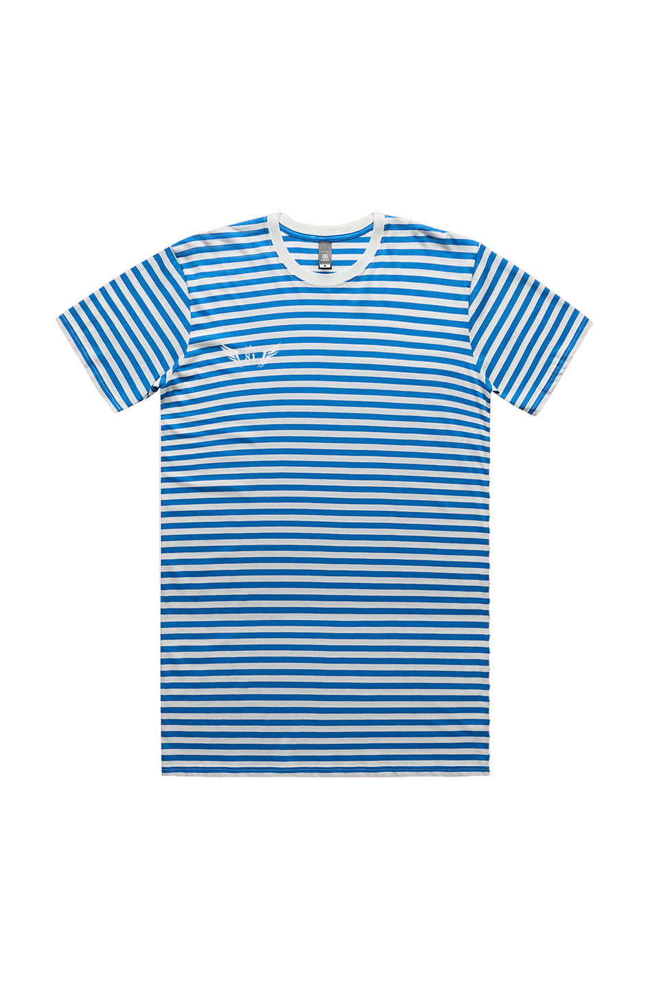 NATURAL MID BLUE STRIPE LOGO TEE (EMBROIDERED)