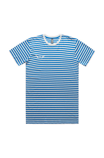 NATURAL MID BLUE STRIPE LOGO TEE (EMBROIDERED)