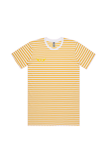 WHITE YELLOW STRIPE LOGO TEE (EMBROIDERED)