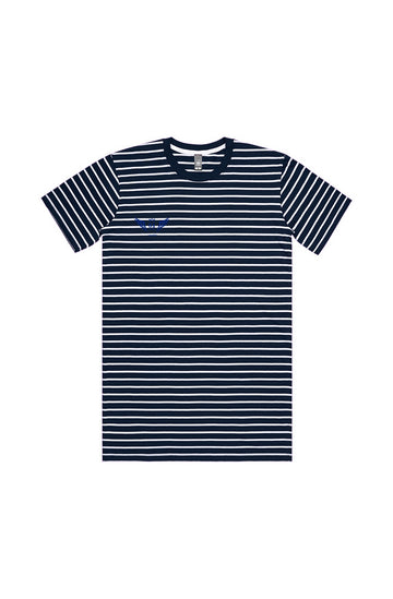 WHITE NAVY STRIPE LOGO TEE (EMBROIDERED)